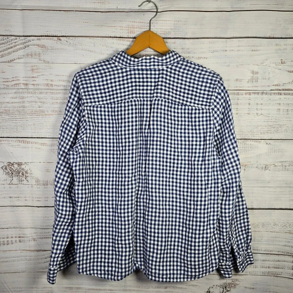Talbots Petites XLP 100% Linen Blue White Gingham Button Down Shirt - Picture 2 of 4